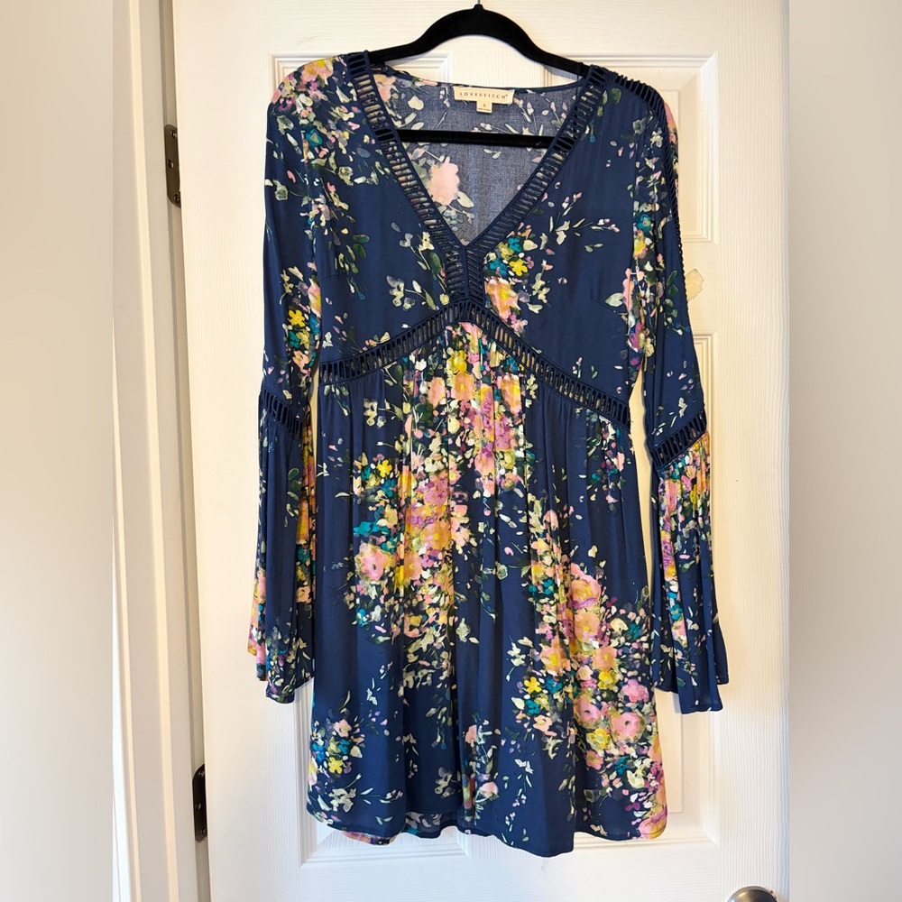 Lovestitch Navy Floral V-Neck Dress